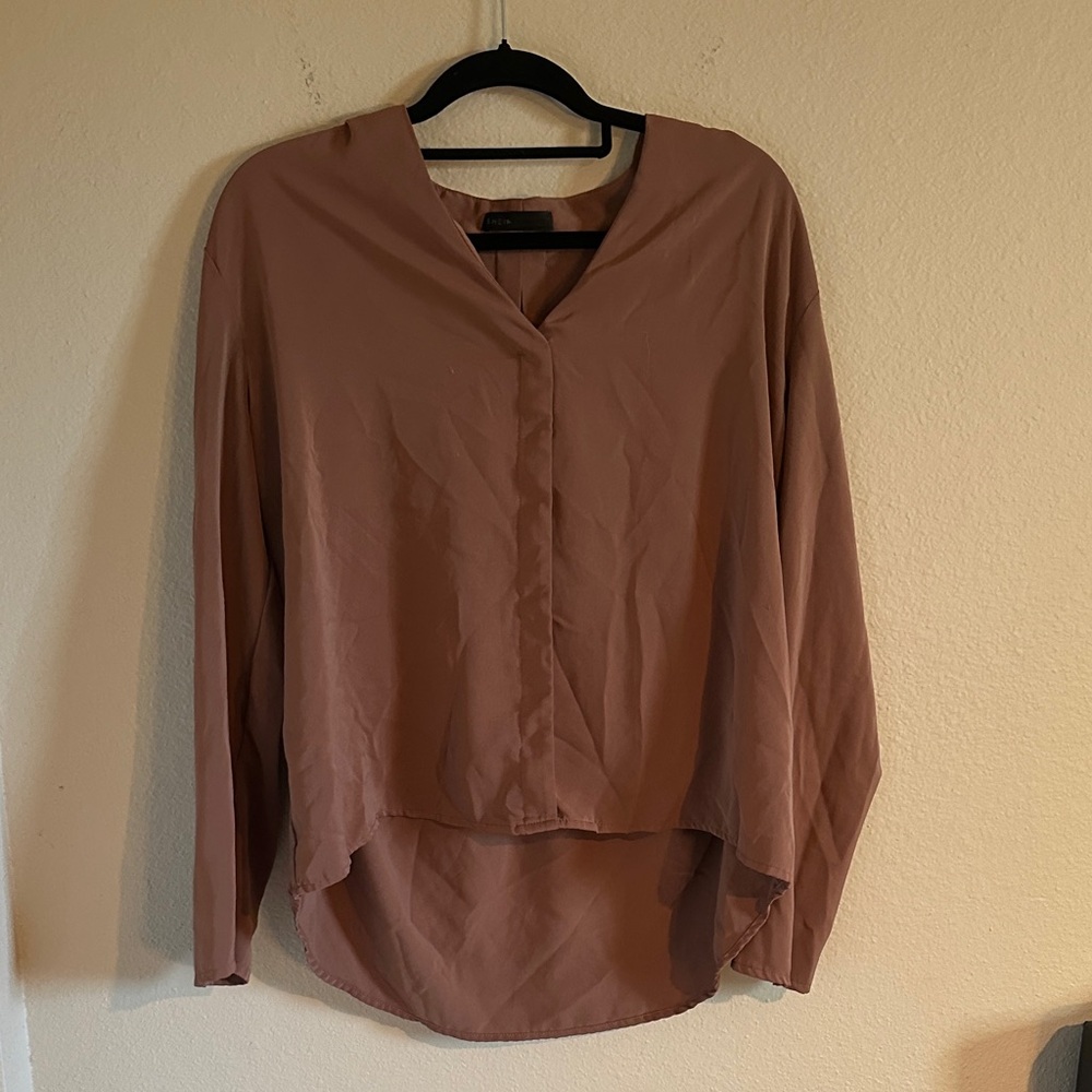 SHEIN Elegant V-Neck Blouse in Soft Brown